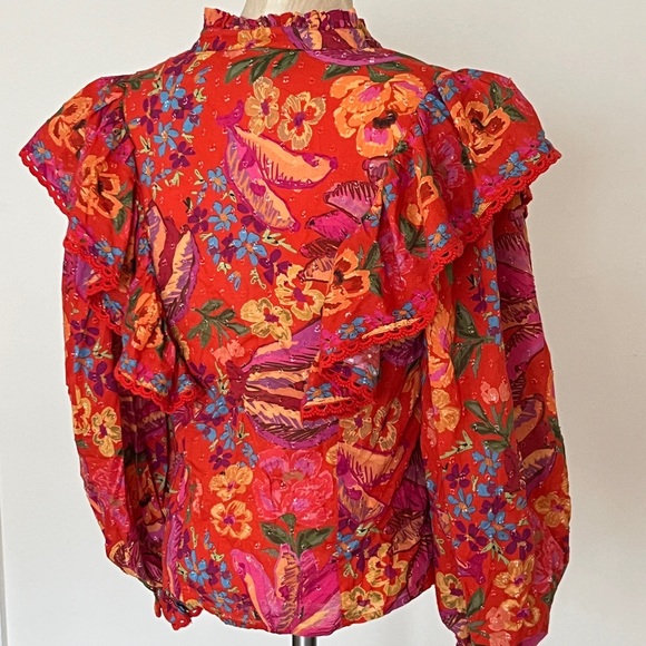 Farm Rio Ruffled Top Spring Banana - Picture 2 of 8